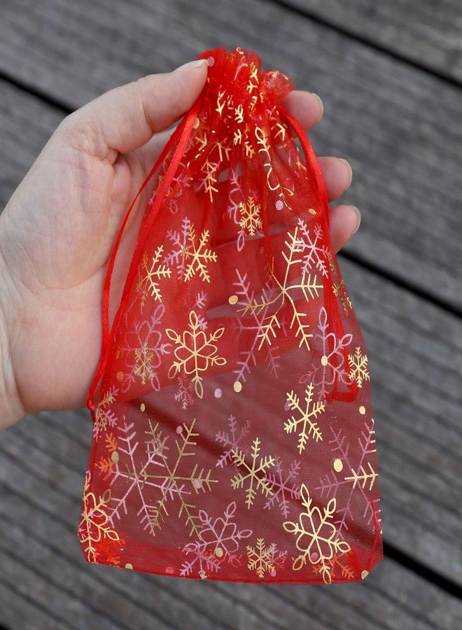 SUNGULF 100pcs Sheer Red Gold Snowflake Organza Favor Bags 5x7'' For Wedding Gift Bags Samples Display Drawstring Pouches - Image 2